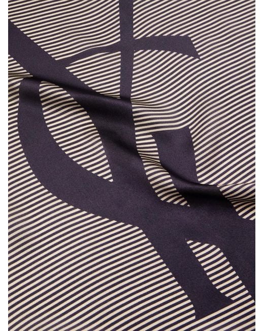 Saint Laurent Gray Logo-Print Striped Silk-Satin Scarf for men