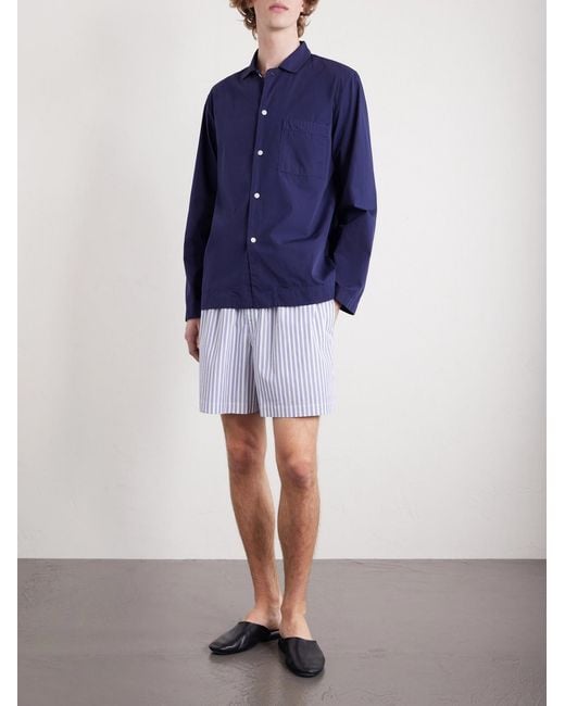 Tekla Blue Straight-leg Striped Organic Cotton-poplin Shorts for men