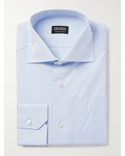Zegna Blue Striped Cotton Shirt for men