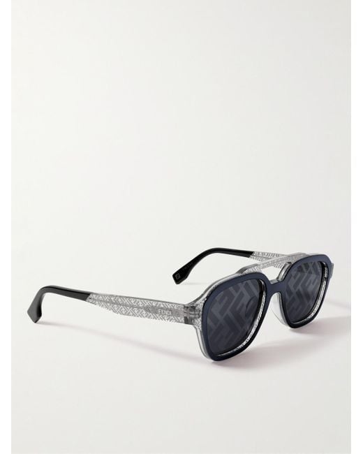 Fendi Sonnenbrille mit D-Rahmen aus Azetat und silberfarbenen Details in Blue für Herren