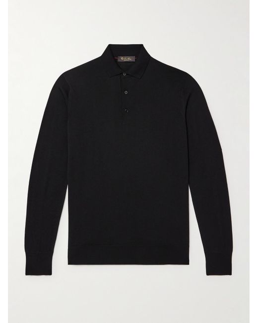 Loro Piana Black Wish Virgin Wool Polo Shirt for men