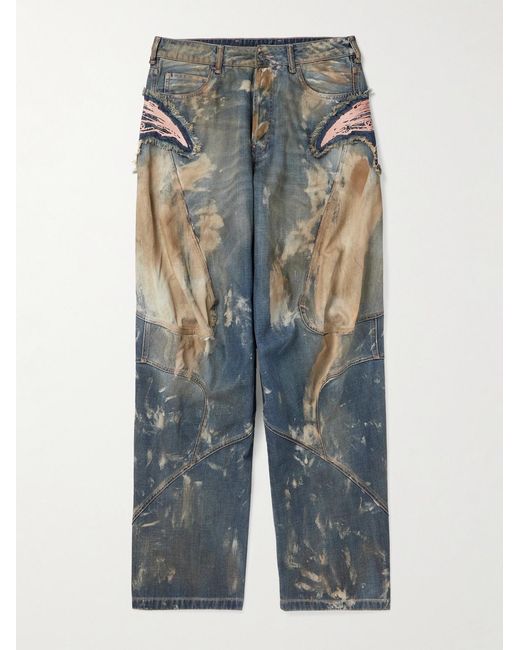 Acne Blue Porgata Wide-Leg Appliquéd Distressed Panelled Jeans for men