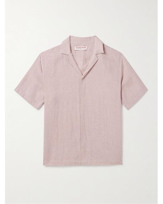 Orlebar Brown Maitan Hemd aus Leinen mit Reverskragen in Pink für Herren