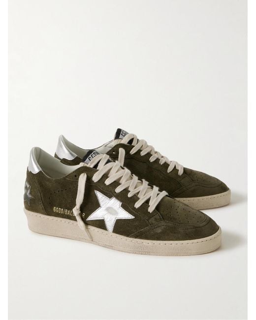 Golden Goose Deluxe Brand Green Ball Star Distressed Leather-trimmed Suede Sneakers for men