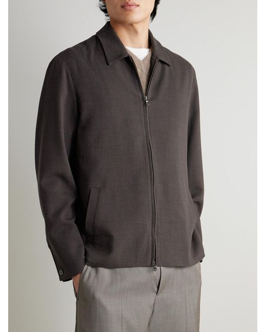 Sunspel Gray Textured Wool-Blend Harrington Jacket for men