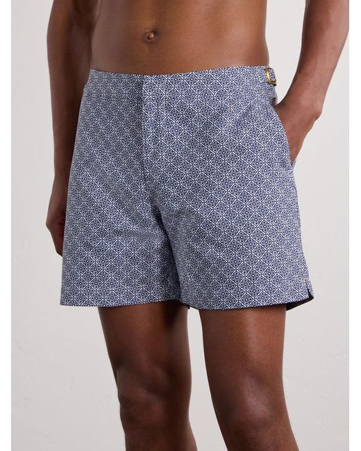 Orlebar Brown Blue Bulldog Straight-Leg Mid-Length Printed Swim Shorts for men