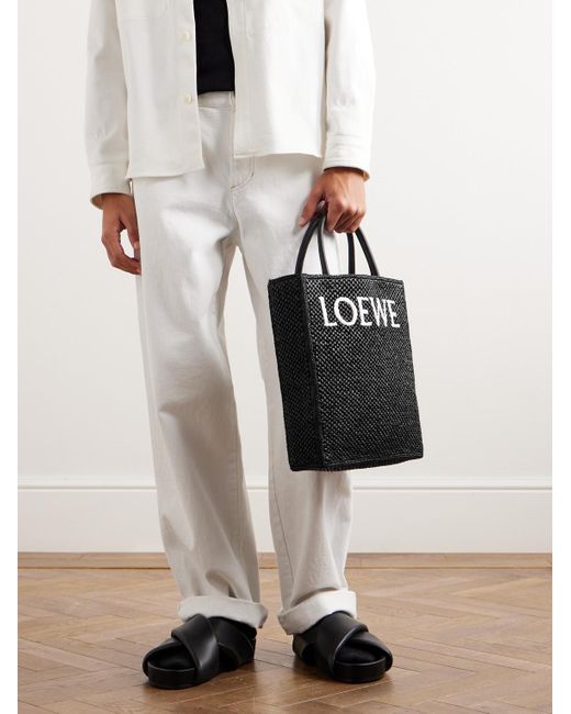 Tote bag in rafia con logo ricamato Standard A4 di Loewe in Black da Uomo