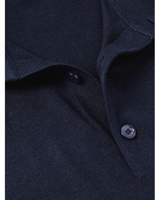 Loro Piana Blue Slim-Fit Wool, Silk And Cashmere-Blend Polo Shirt for men