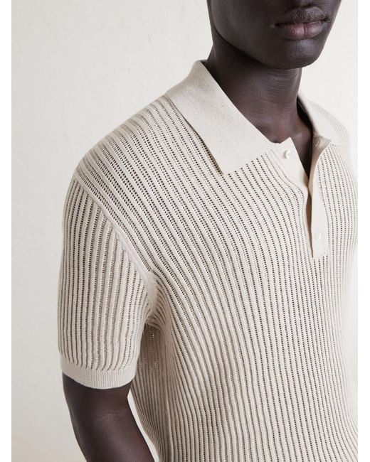 Frescobol Carioca White Vidal Ribbed Cotton And Linen-blend Polo Shirt for men