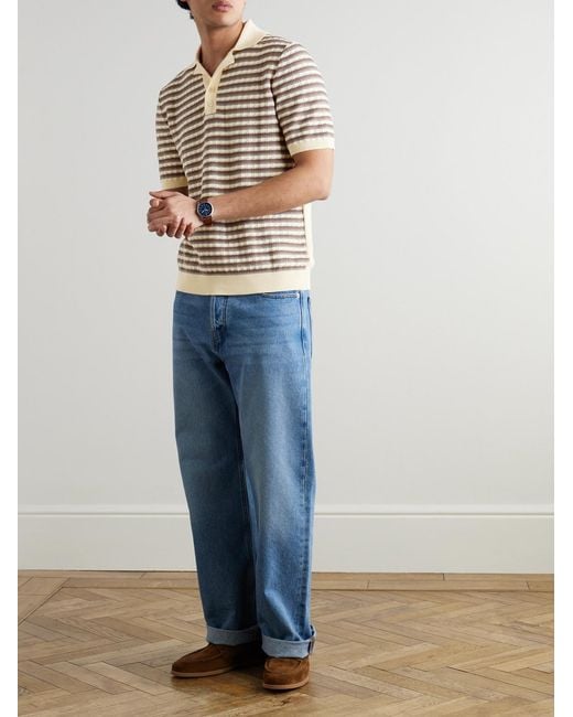 Mr P. Natural Striped Textured-Knit Organic Cotton Polo Shirt for men