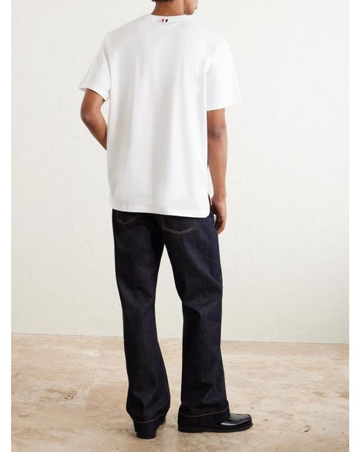 Thom Browne White Logo-appliquéd Cotton-jersey T-shirt for men