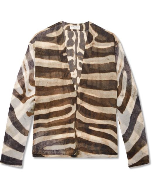Saint Laurent Brown Zebra-print Silk Shirt for men