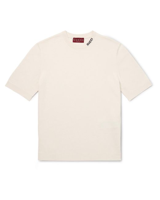 Gucci White Logo-intarsia Silk And Cotton-blend T-shirt for men