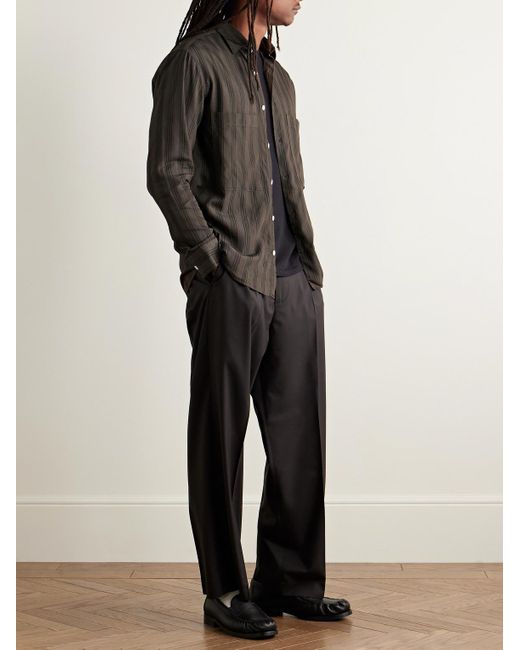 NN07 Gray Freddy 50010 Striped Tencel Modal-Blend Twill Shirt for men