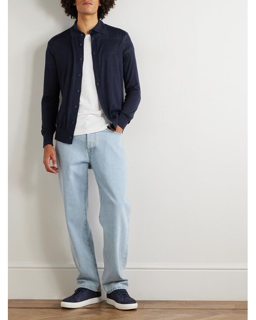 Brunello Cucinelli Blue Silk And Cotton-blend Cardigan for men