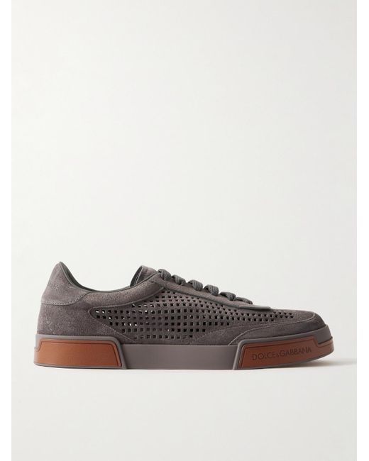 Dolce & Gabbana Gray Portofino Yacht Perforated Distressed Suede Sneakers for men