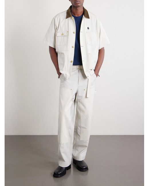 Sacai White Carhartt Wip Duck Wide-leg Belted Grain De Poudre And Cotton-canvas Trousers for men