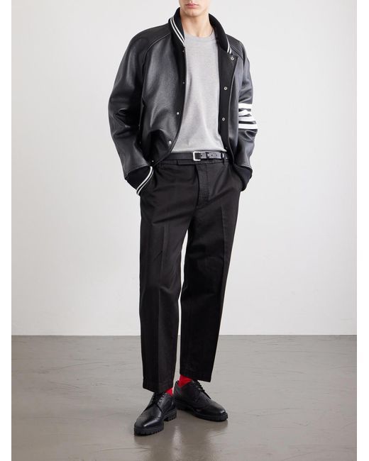 Thom Browne White Logo-appliquéd Striped Cotton-jersey T-shirt for men