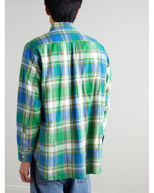 Beams Plus Green Button-down Collar Checked Cotton-madras Shirt for men