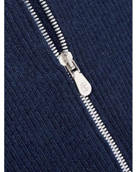 Brunello Cucinelli Cardigan aus Kaschmir in Rippstrick mit Reißverschluss und Baumwoll-Twill-Besatz in Blue für Herren