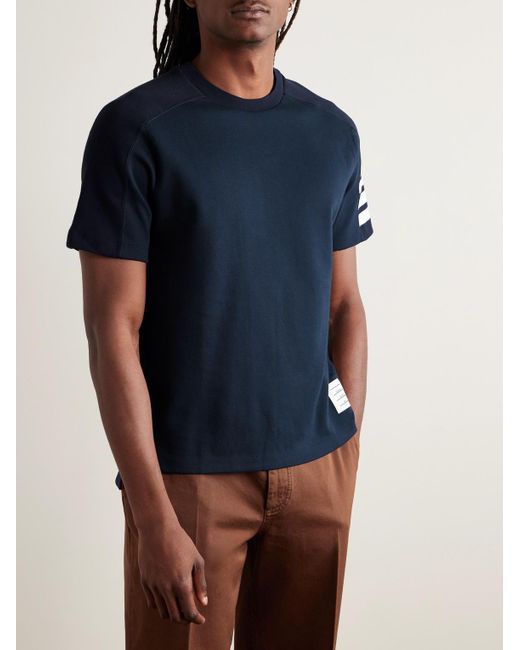 Thom Browne Blue Striped Cotton-Jersey T-Shirt for men