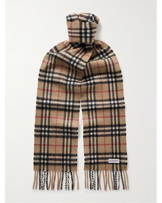 Burberry Brown Fringed Checked Cashmere Scarf for men