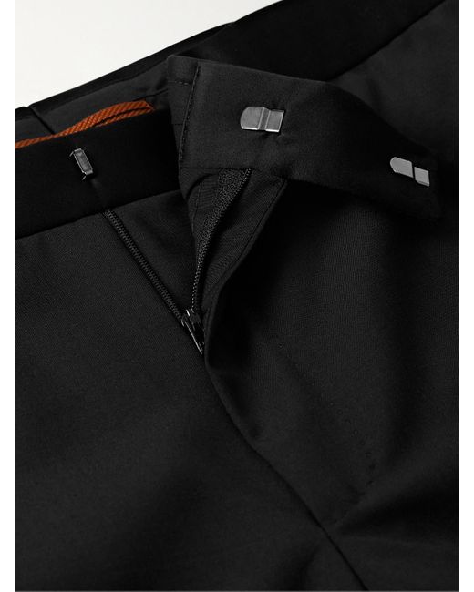 Zegna Black Straight-Leg Satin-Trimmed Wool And Mohair-Blend Tuxedo Trousers for men