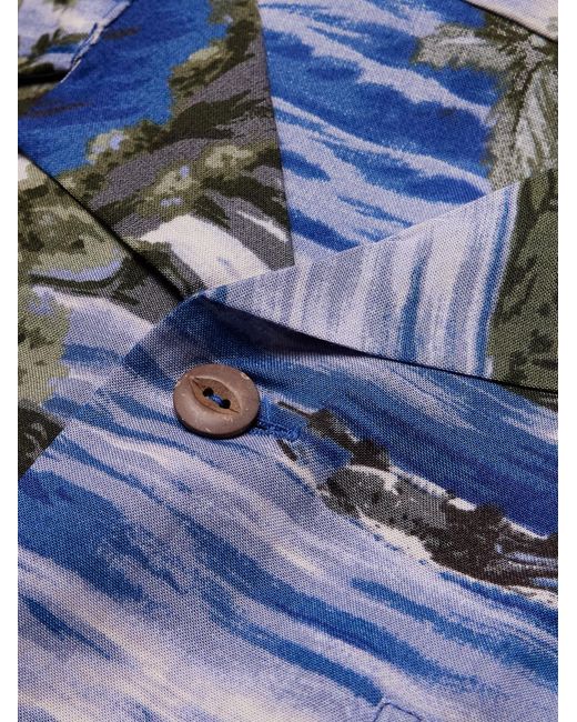 RRL Blue Camp-Collar Floral-Print Woven Shirt for men