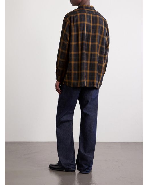 Beams Plus Blue Convertible-Collar Checked Woven Shirt for men