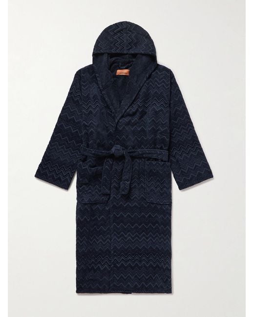 Missoni Blue Chalk Striped Cotton-Terry Jacquard Hooded Robe for men