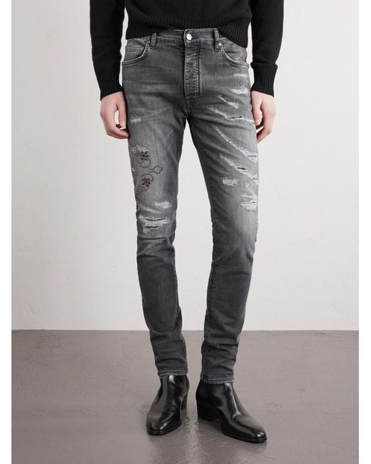 Amiri Blue Hollywood Skinny-fit Embellished Jeans for men