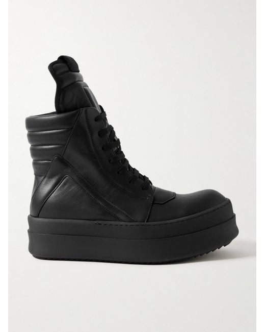 Rick Owens Black Mega Geobasket Leather High-Top Sneakers for men