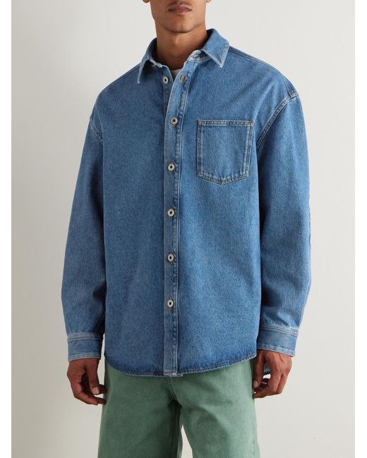 Loewe Blue Anagram Logo-embroidered Denim Overshirt for men