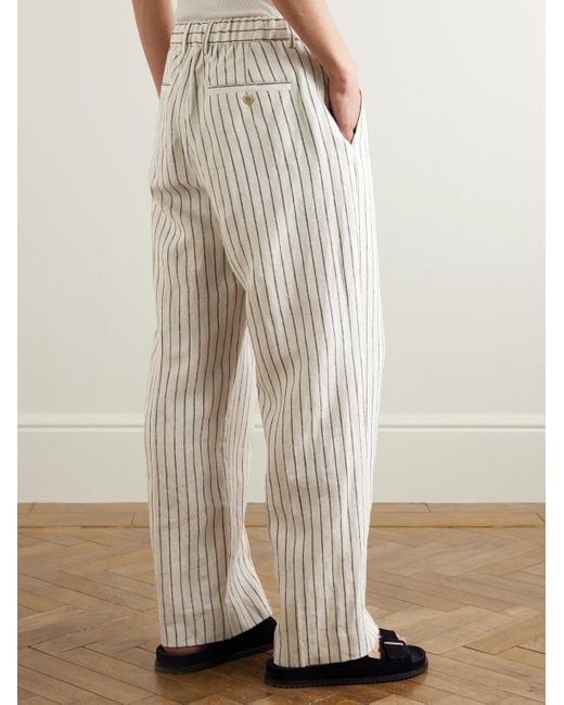 NN07 Kay 1455 gerade geschnittene Bundfaltenhose aus gestreiftem Leinen in White für Herren