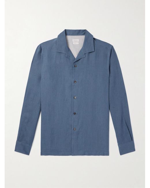 Brunello Cucinelli Blue Camp-collar Hemp Shirt for men