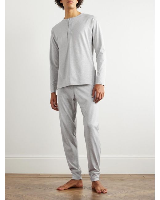 Handvaerk White Cotton-Jersey Henley Pyjama T-Shirt for men