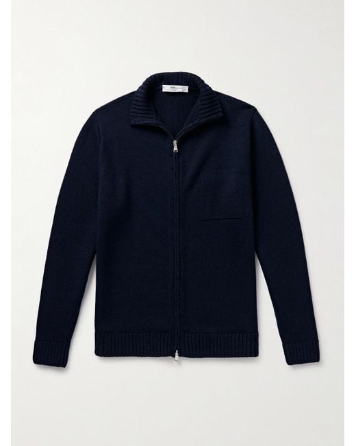 Inis Meáin Blue Wool And Linen-blend Zip-up Cardigan for men