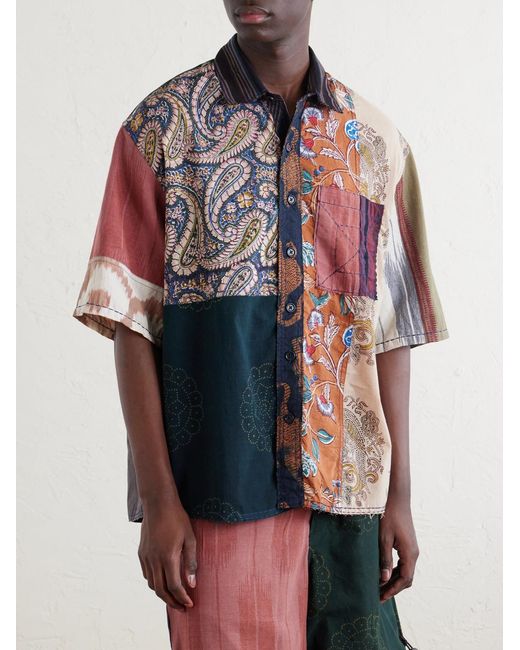 Kardo Blue Yuto Patchwork Cotton Shirt for men