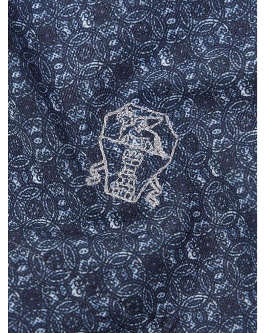 Shorts da mare medi a gamba dritta stampati di Brunello Cucinelli in Blue da Uomo