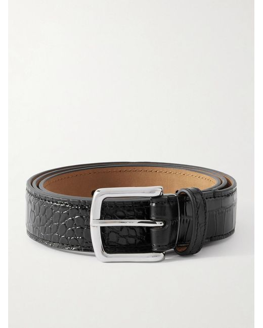 George Cleverley Black 3Cm Croc-Effect Leather Belt for men