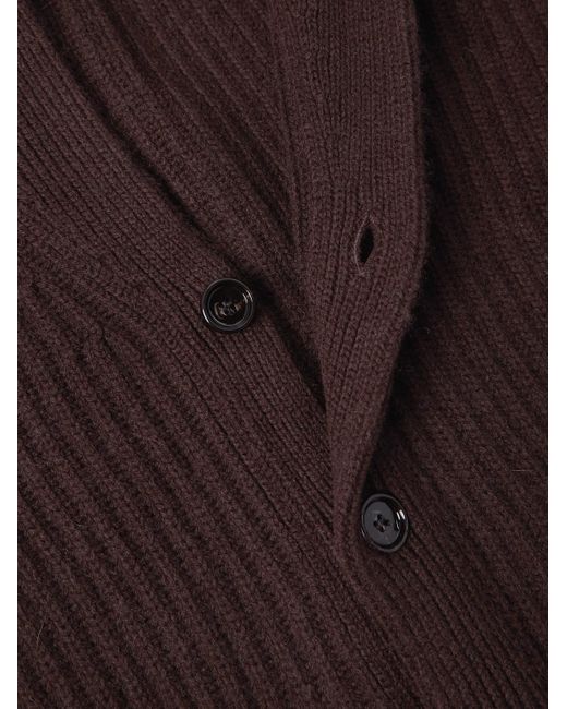 Allude Brown Shawl-Collar Wool And Cashmere-Blend Cardigan for men