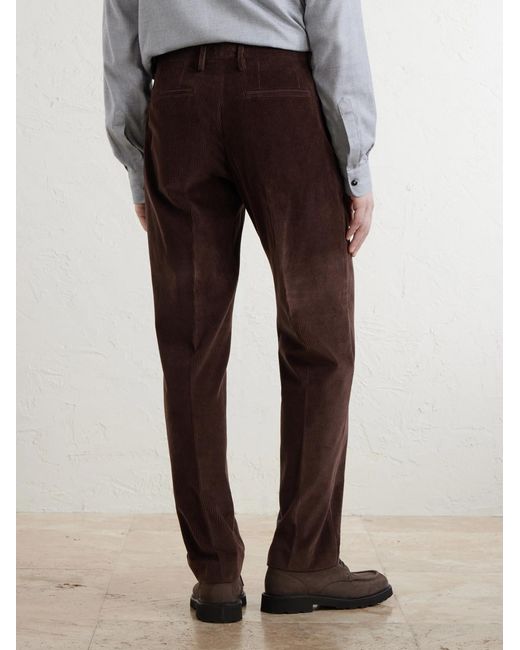 Canali Brown Straight-Leg Pleated Cotton-Corduroy Trousers for men
