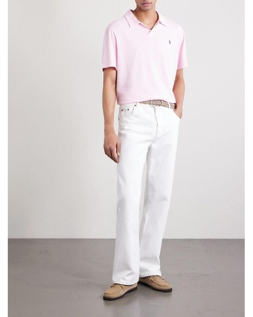 Polo Ralph Lauren Pink Open-collar Cotton And Linen-blend Polo Shirt for men