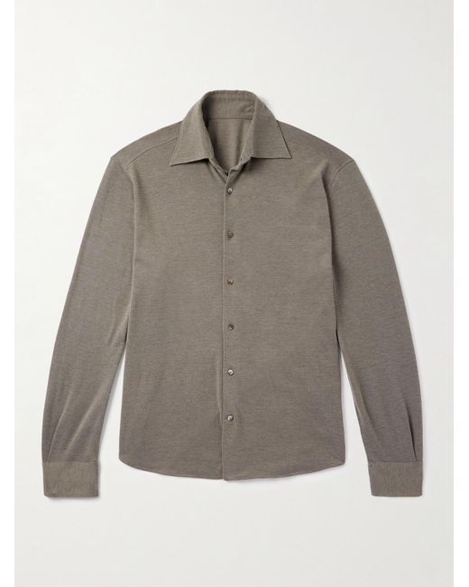 STÒFFA Gray Cotton And Silk-Blend Piqué Shirt for men