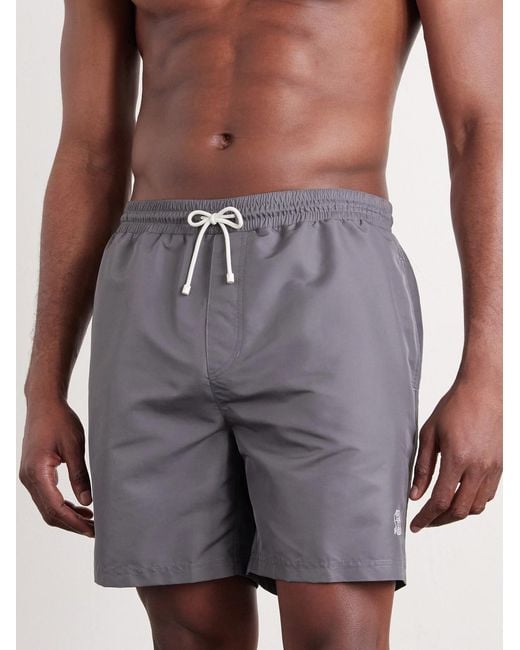 Brunello Cucinelli Gray Straight-Leg Mid-Length Logo-Embroidered Swim Shorts for men