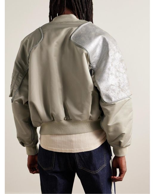 Kapital Gray Sham Convertible Cracked Leather-trimmed Shell Bomber Jacket for men