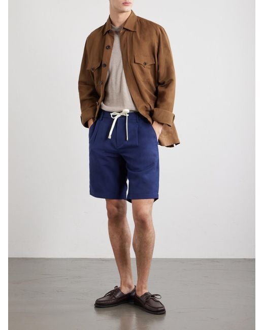Eleventy Blue Wide-leg Lyocell And Linen-blend Twill Shorts for men