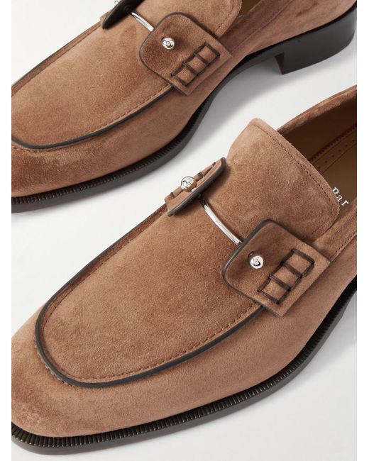 Christian Louboutin Brown Chambelimoc Embellished Suede Loafers for men