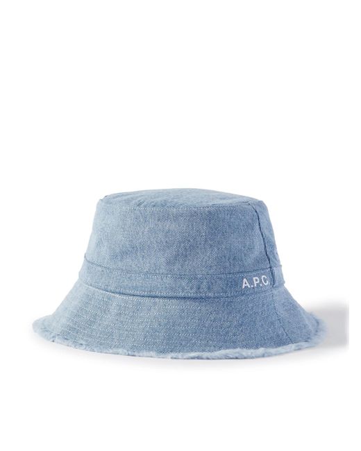 A.P.C. Blue Logo-print Frayed Denim Bucket Hat for men