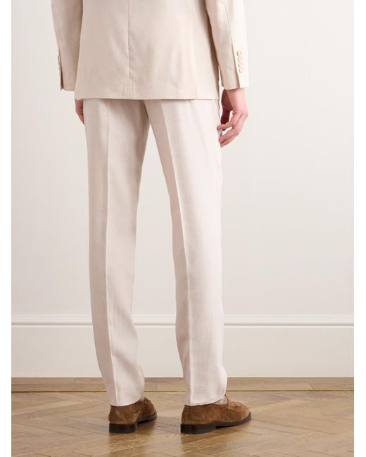 Brunello Cucinelli White Straight-leg Pleated Linen And Wool-blend Suit Trousers for men